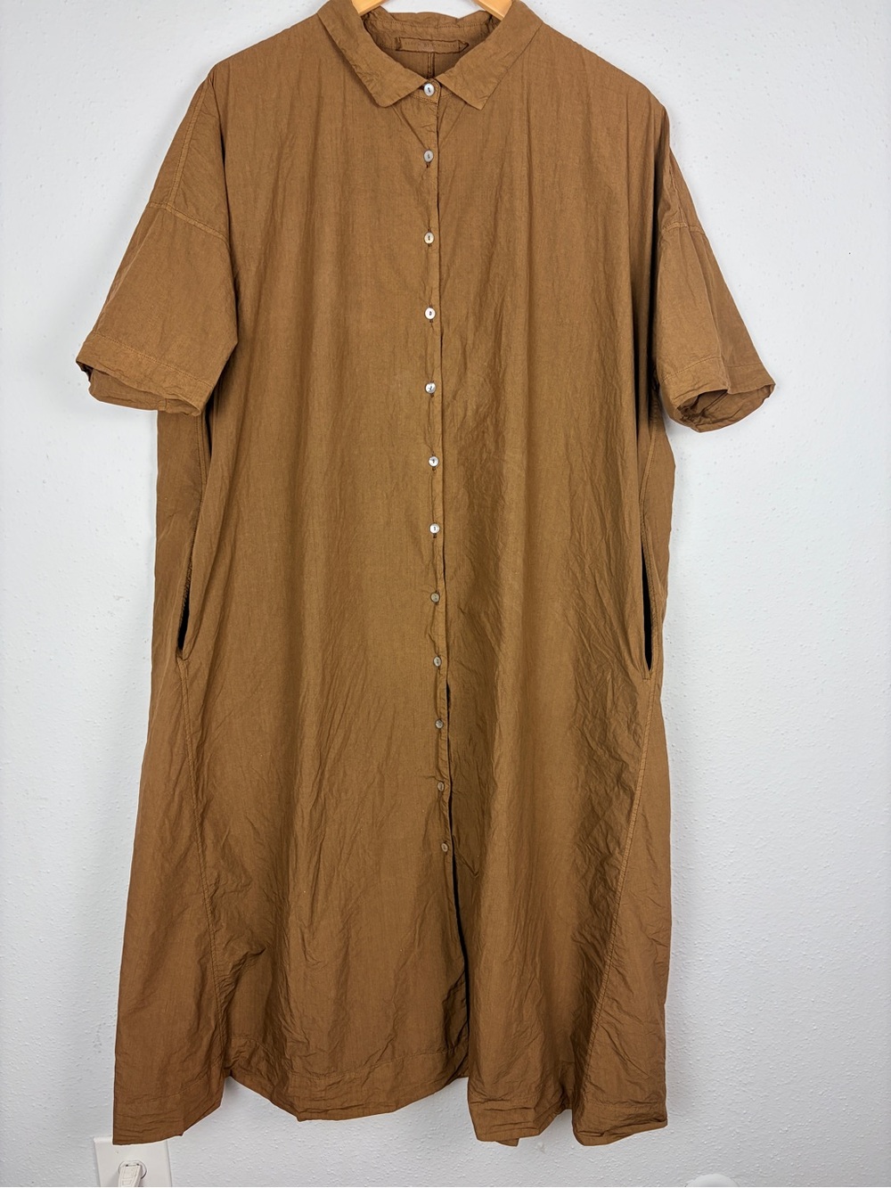Album di Famiglia Made in Italy Oversized Cotton Shirt Dress Brown